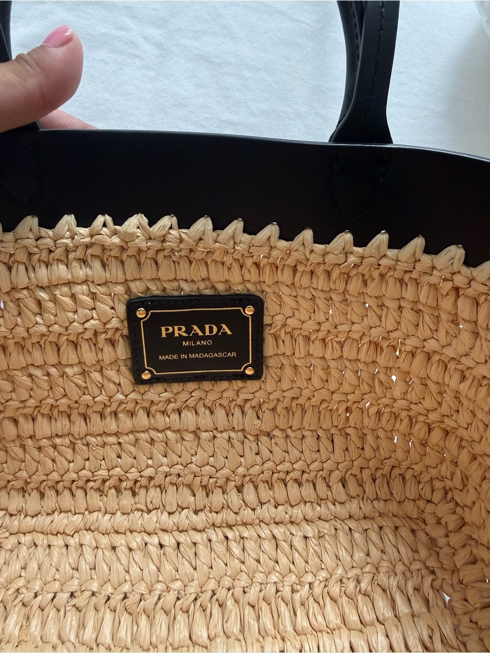 Prada Raffia Straw Tote with Black Leather Trim and Logo - Picture 4 of 5